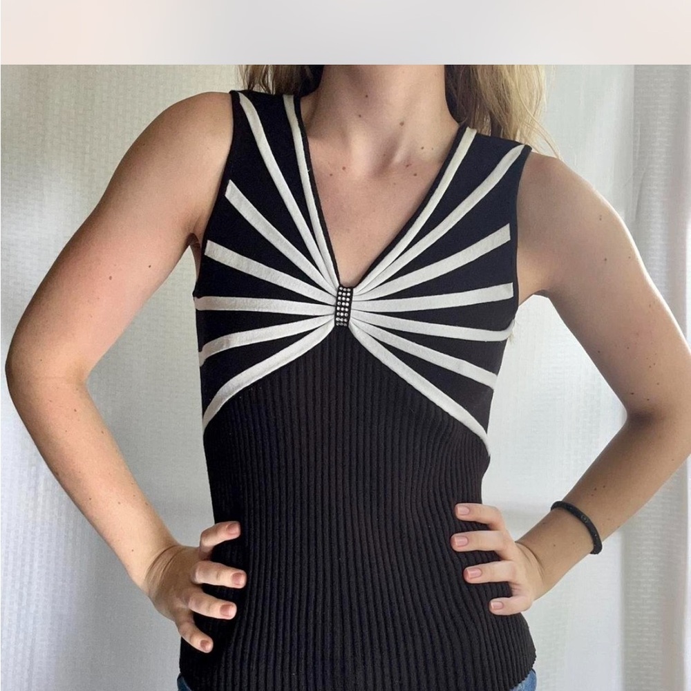 Vintage Belldini Black and White Ribbed Top